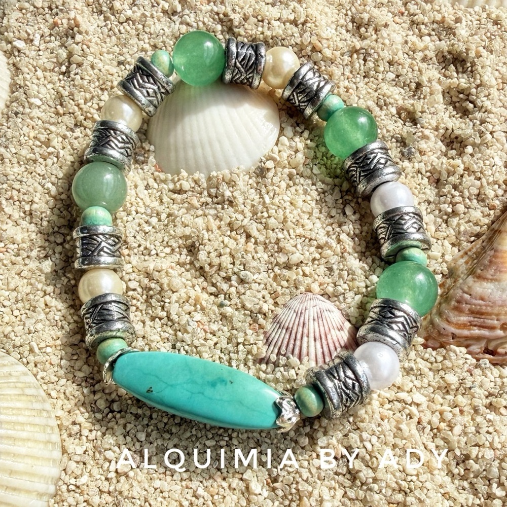 Alquimia Turquoise, Green, and SILVER AVENTURINE Bracelet